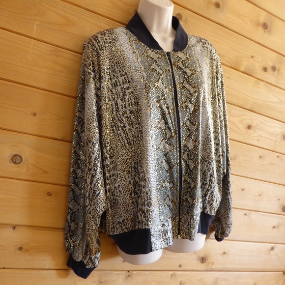 Pacific I.D. Full Zip Bomber Jacket Animal Reptile Shiny Funky - Picture 5 of 8